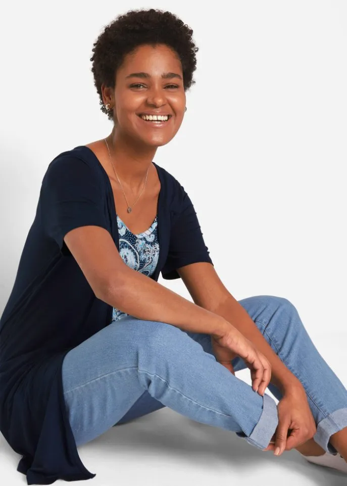 2in1 shirt with print and round neck Bpc Bonprix Collection, blue