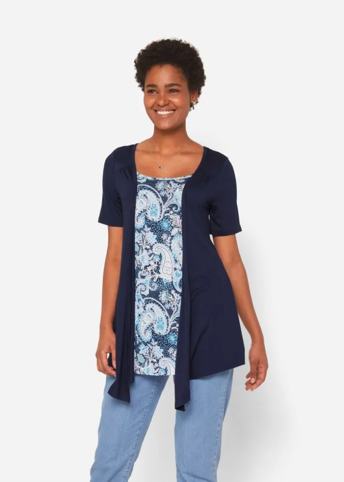 2in1 shirt with print and round neck Bpc Bonprix Collection, blue