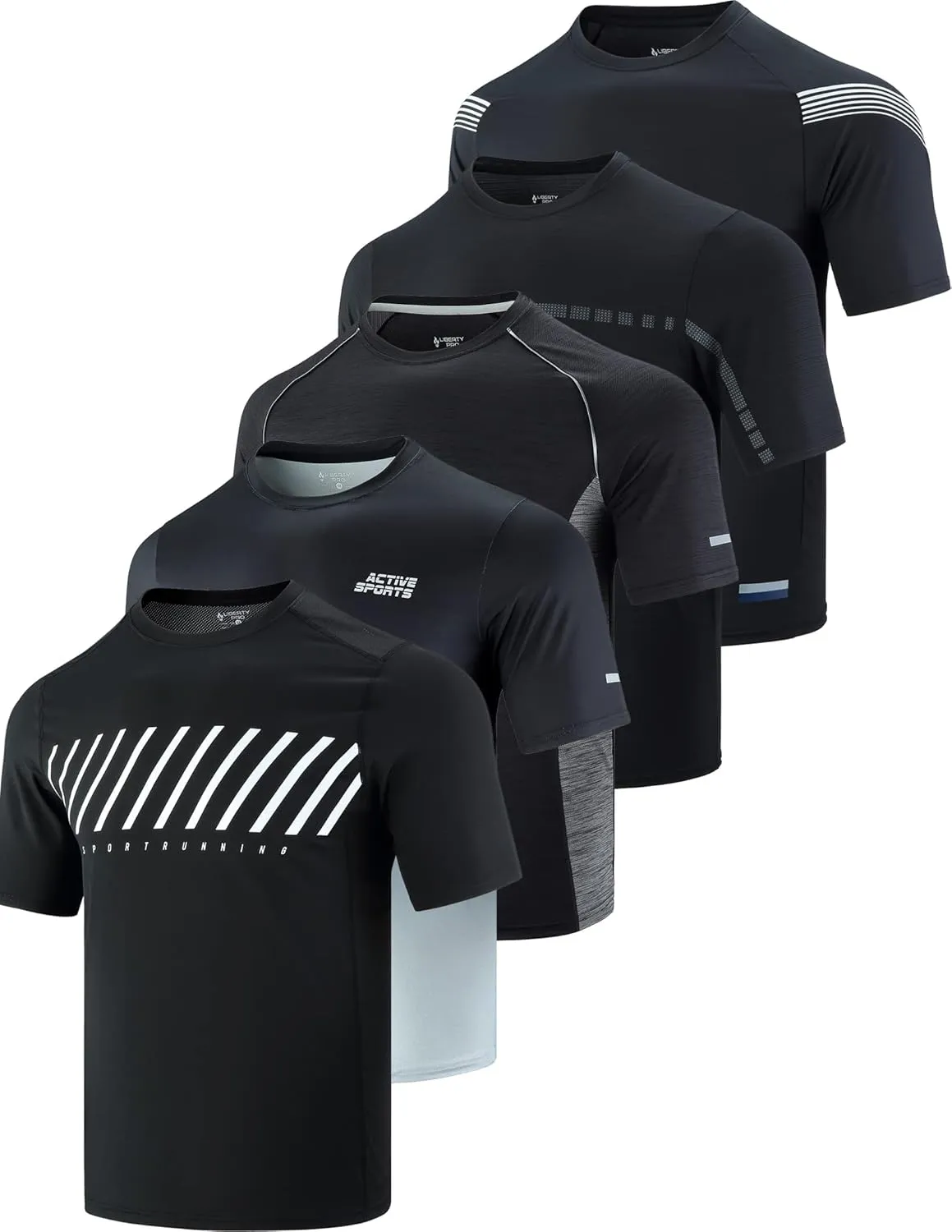 5 Pack Mens Active Quick Dry Crew Neck T Shirts | Athletic Running Gym Workout Short Sleeve Tee Tops Bulk