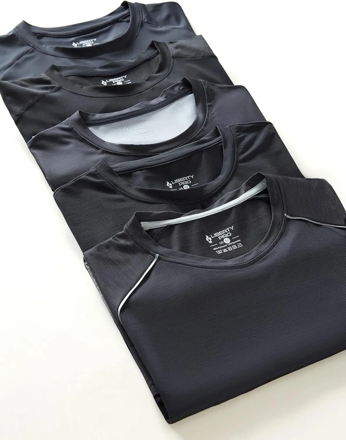 5 Pack Mens Active Quick Dry Crew Neck T Shirts | Athletic Running Gym Workout Short Sleeve Tee Tops Bulk