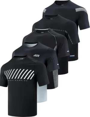 5 Pack Mens Active Quick Dry Crew Neck T Shirts | Athletic Running Gym Workout Short Sleeve Tee Tops Bulk