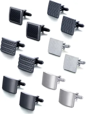 6 Pairs Cufflinks Classic Striped Disc Square Spherical Knot CZ Rectangle Cylindrical Cufflinks Set for Men