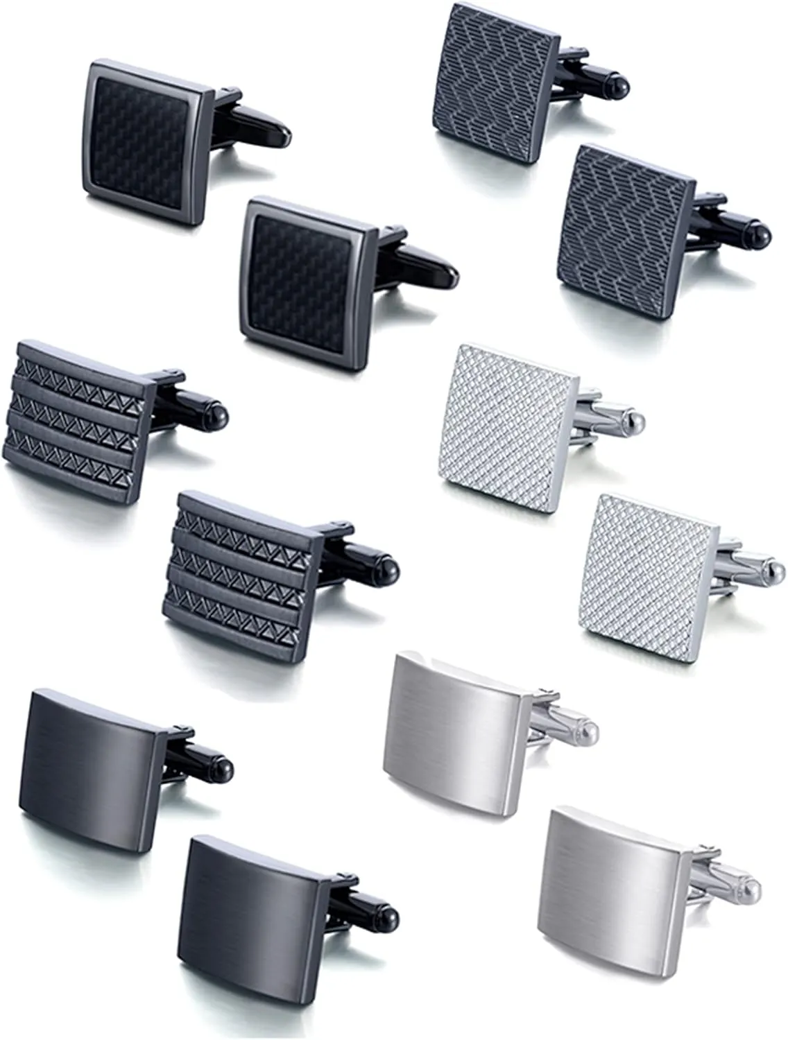 6 Pairs Cufflinks Classic Striped Disc Square Spherical Knot CZ Rectangle Cylindrical Cufflinks Set for Men
