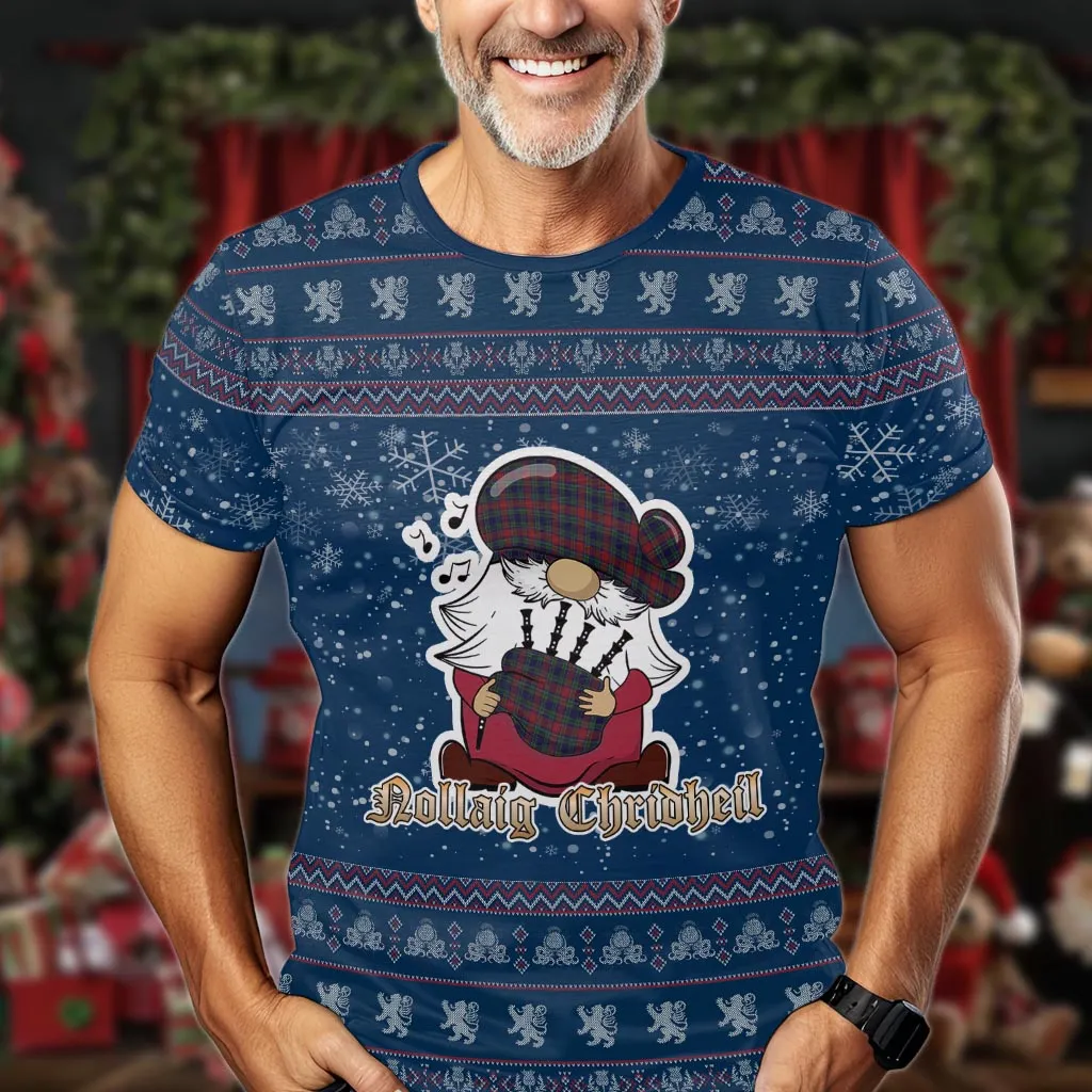 Allison Red Clan Christmas Family T-Shirt with Funny Gnome Playing Bagpipes