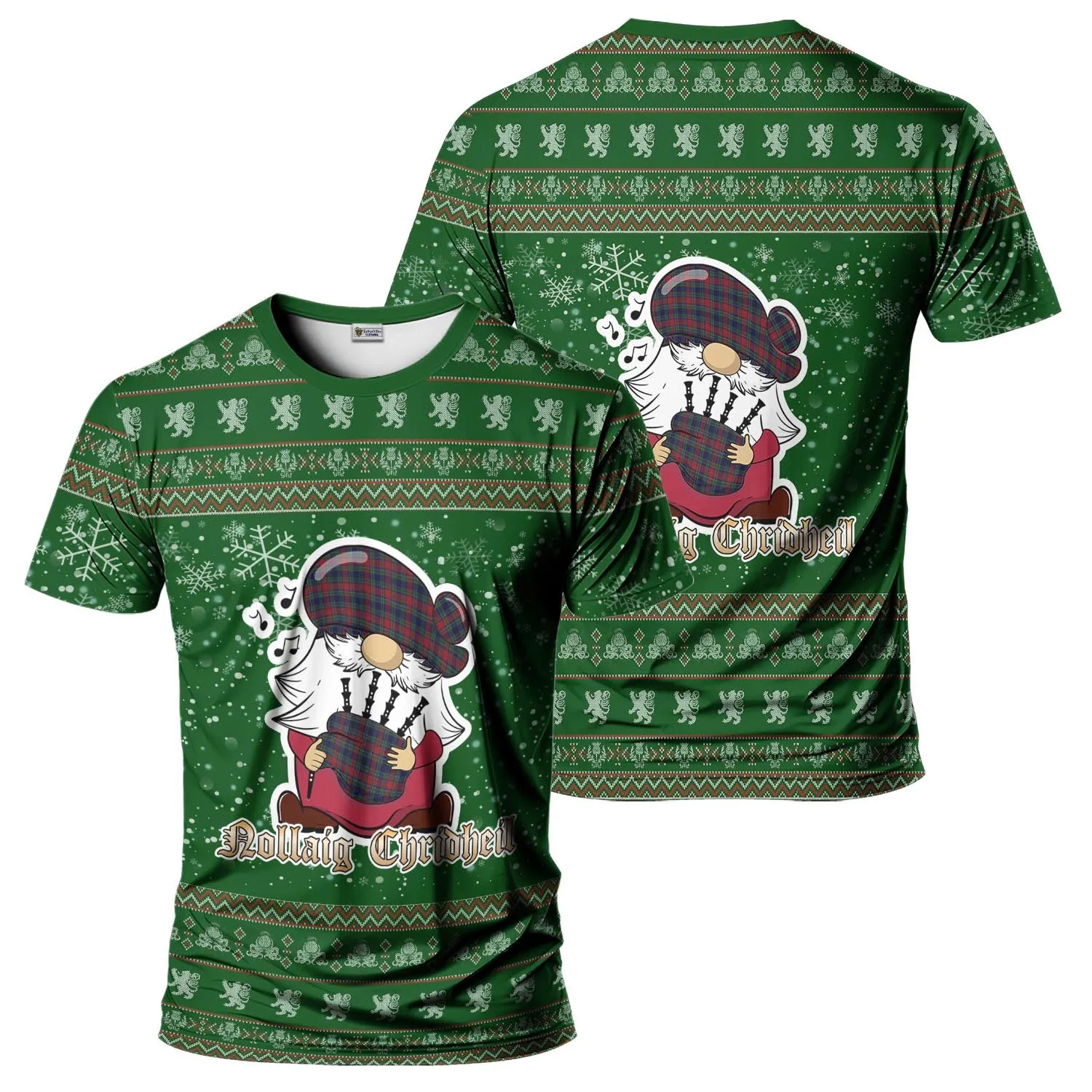 Allison Red Clan Christmas Family T-Shirt with Funny Gnome Playing Bagpipes