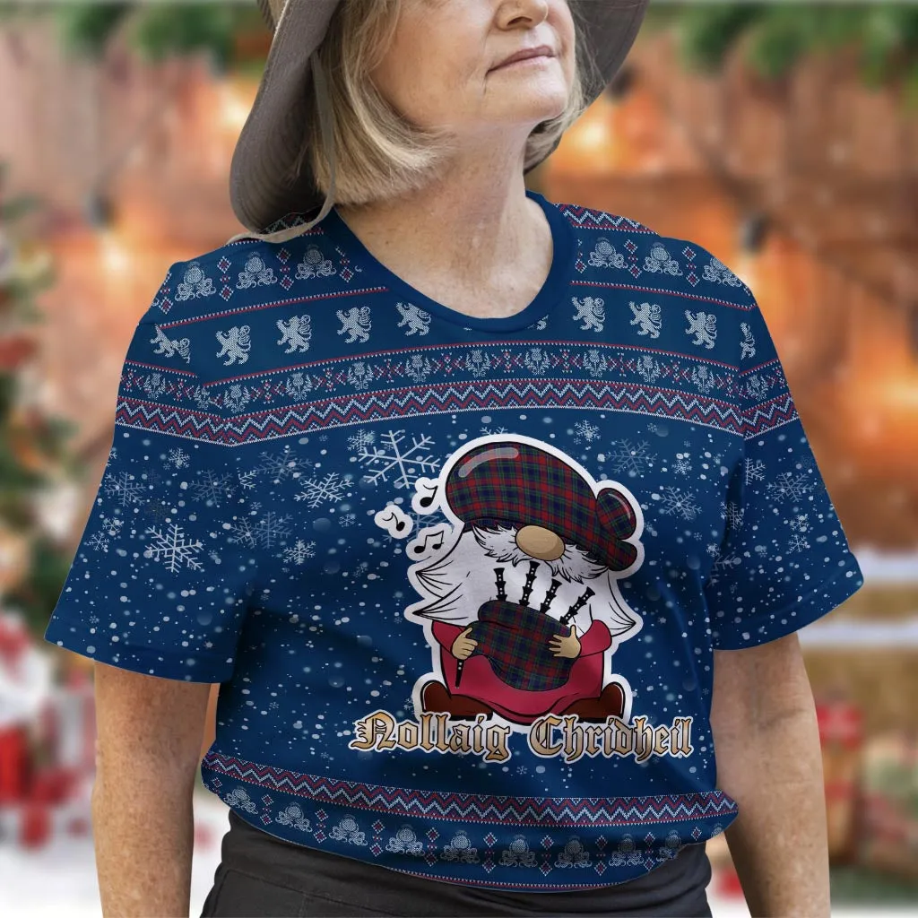 Allison Red Clan Christmas Family T-Shirt with Funny Gnome Playing Bagpipes