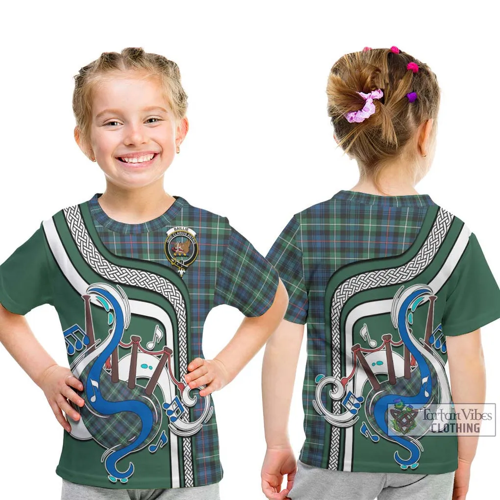 Baillie Ancient Tartan Kid T-Shirt with Epic Bagpipe Style