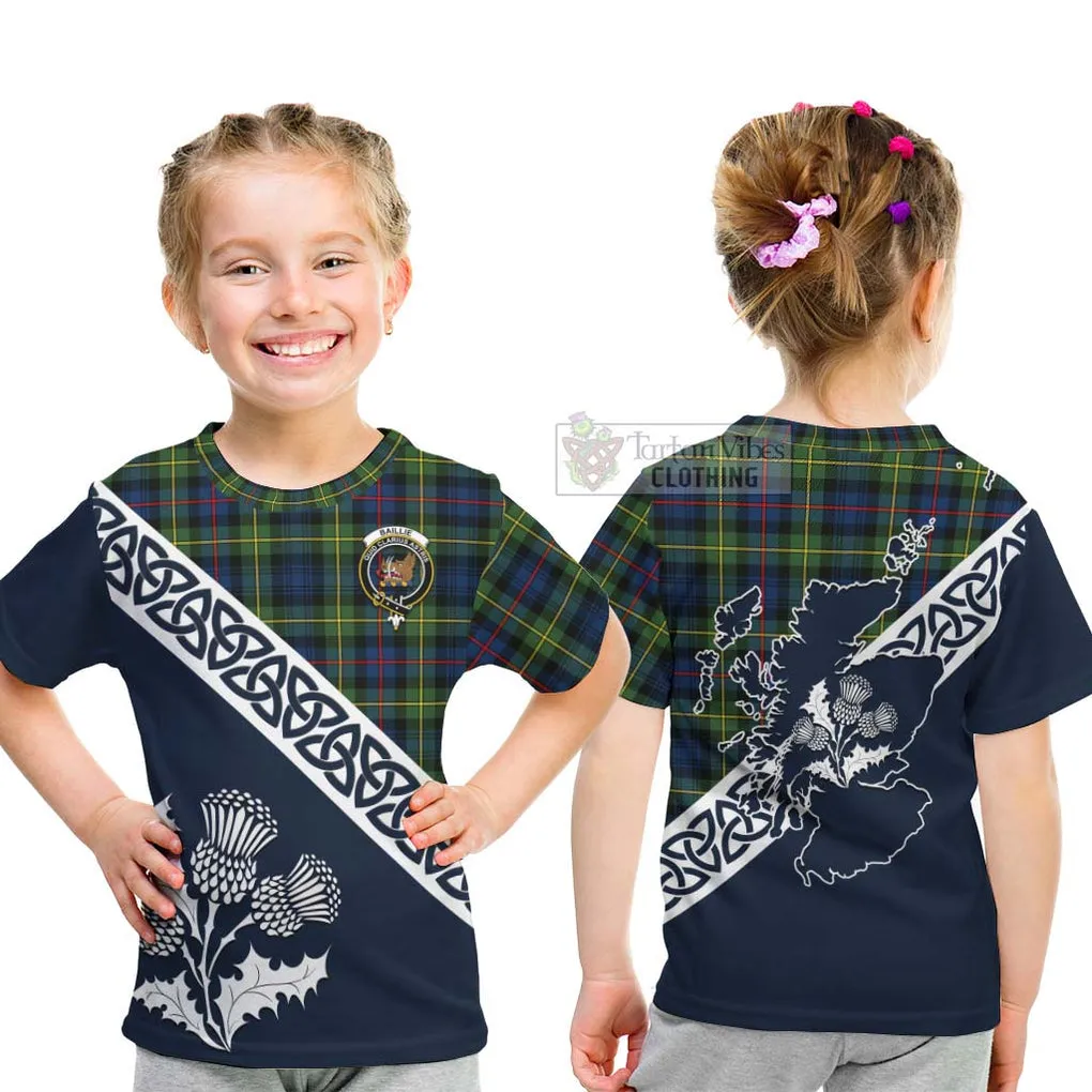 Baillie (Bailey) Tartan Kid T-Shirt Featuring Thistle and Scotland Map