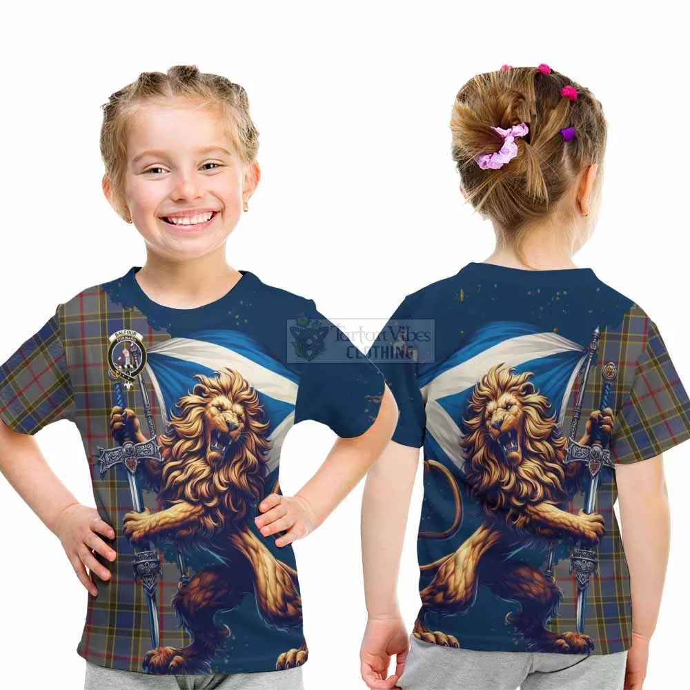 Balfour Tartan Family Crest Kid T-Shirt with Scottish Majestic Lion