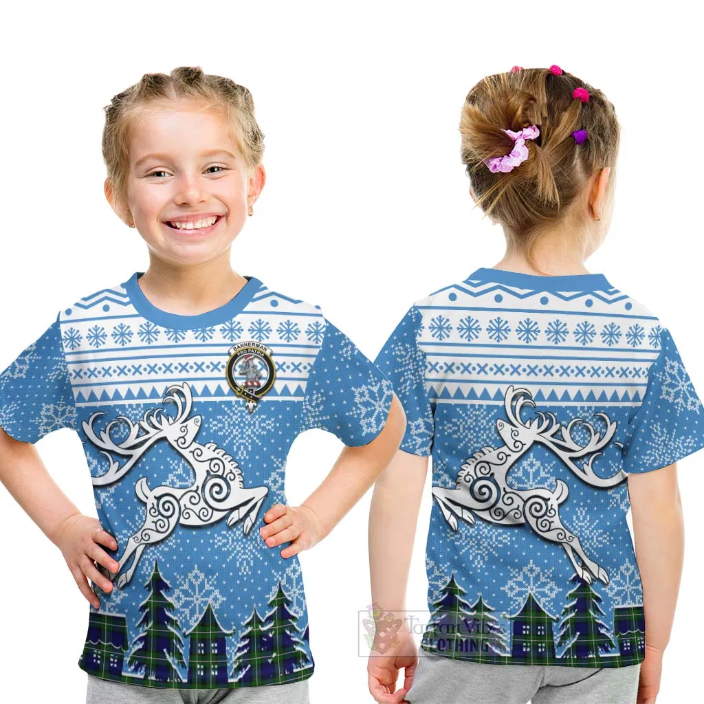 Bannerman Clan Christmas Kid T-Shirt Celtic Reindeer Style