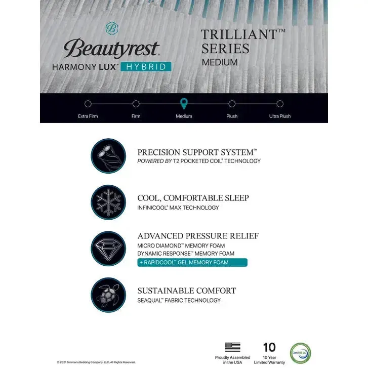 Beautyrest Harmony Lux Hybrid Trilliant Series Medium 14.5 Inch Mattress