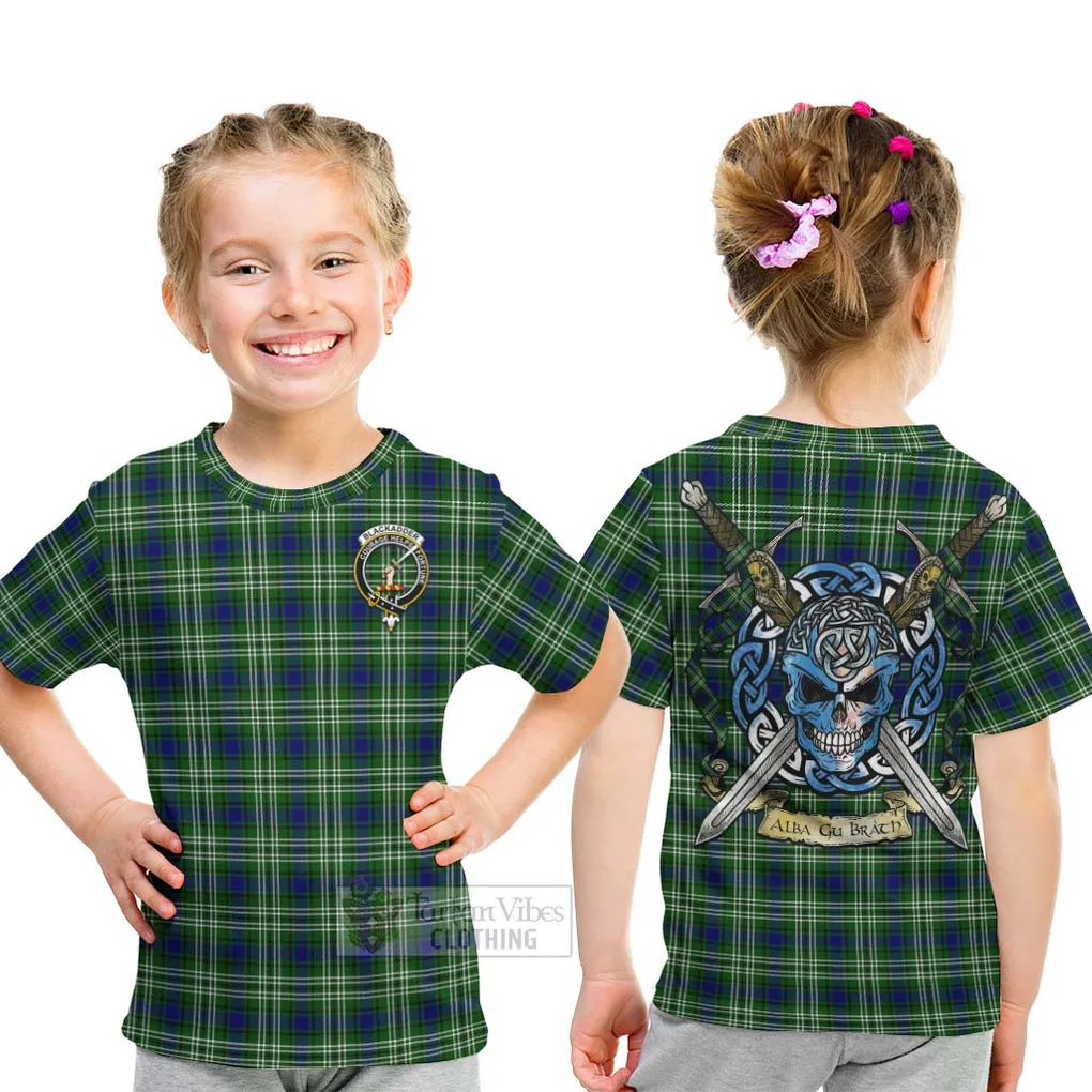Blackadder Tartan Kid T-Shirt with Family Crest Celtic Skull Style