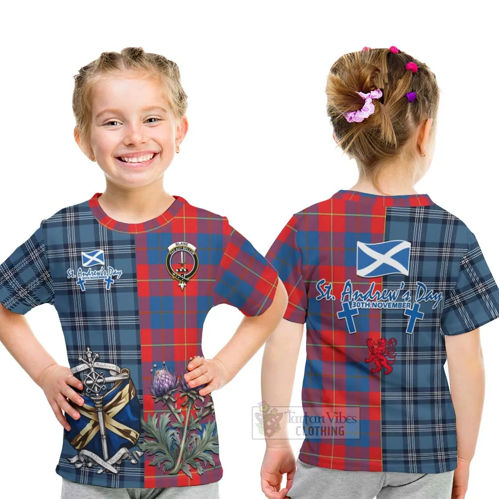 Blane Tartan Kid T-Shirt Happy St. Andrew's Day Half Tartan Style