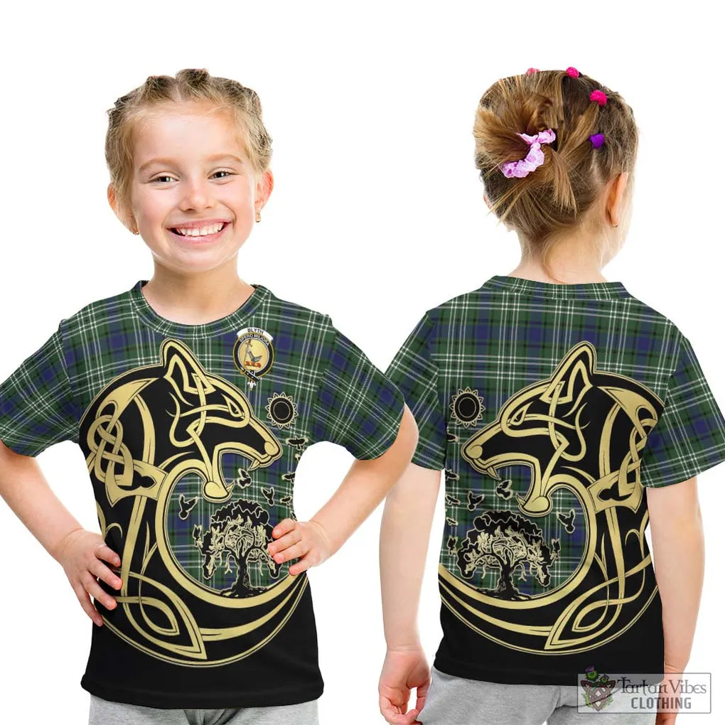 Blyth Tartan Kid T-Shirt with Family Crest Celtic Wolf Style