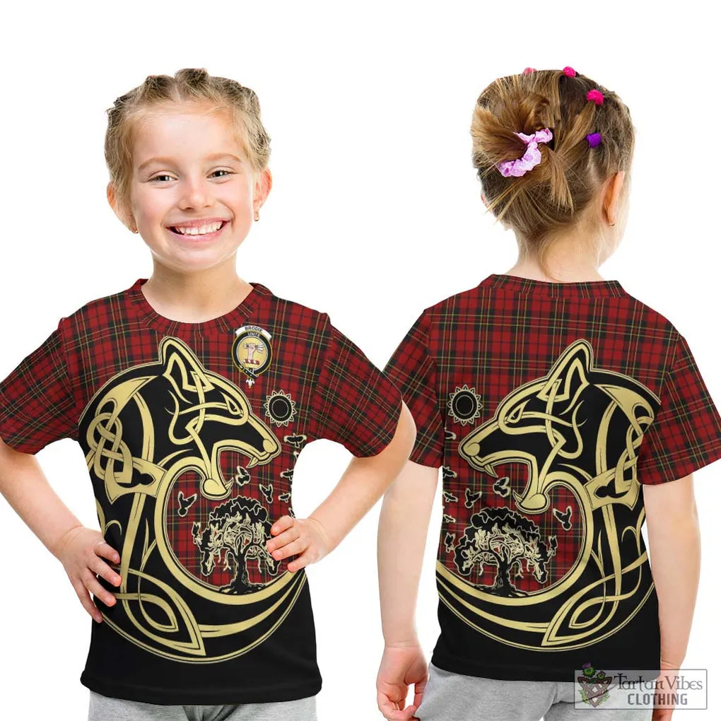Brodie Tartan Kid T-Shirt with Family Crest Celtic Wolf Style