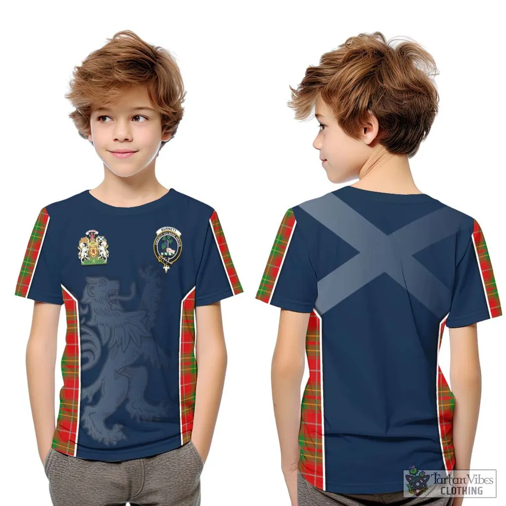 Burnett Tartan Kid T-Shirt with Family Crest and Lion Rampant Vibes Sport Style