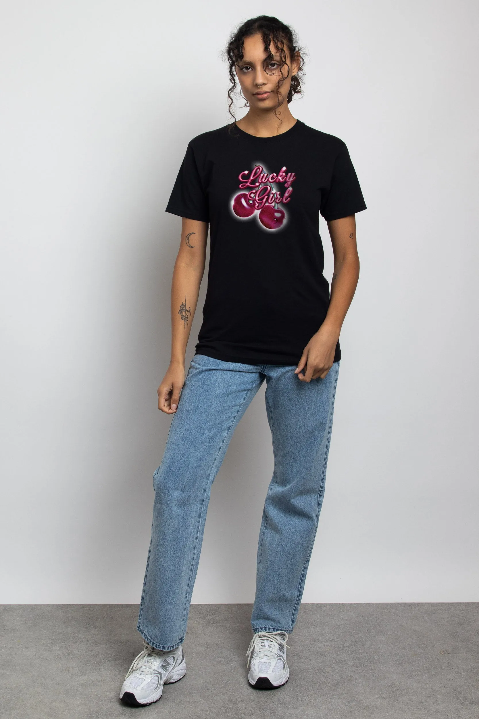 Daisy Street Relaxed T-Shirt with Lucky Girl Print