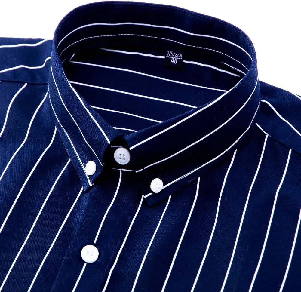 DOKKIA Women's Tops Blouses Long Sleeve Vertical Striped Button Down Work Dress Shirt