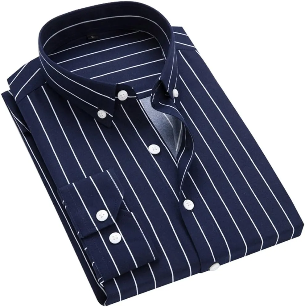 DOKKIA Women's Tops Blouses Long Sleeve Vertical Striped Button Down Work Dress Shirt