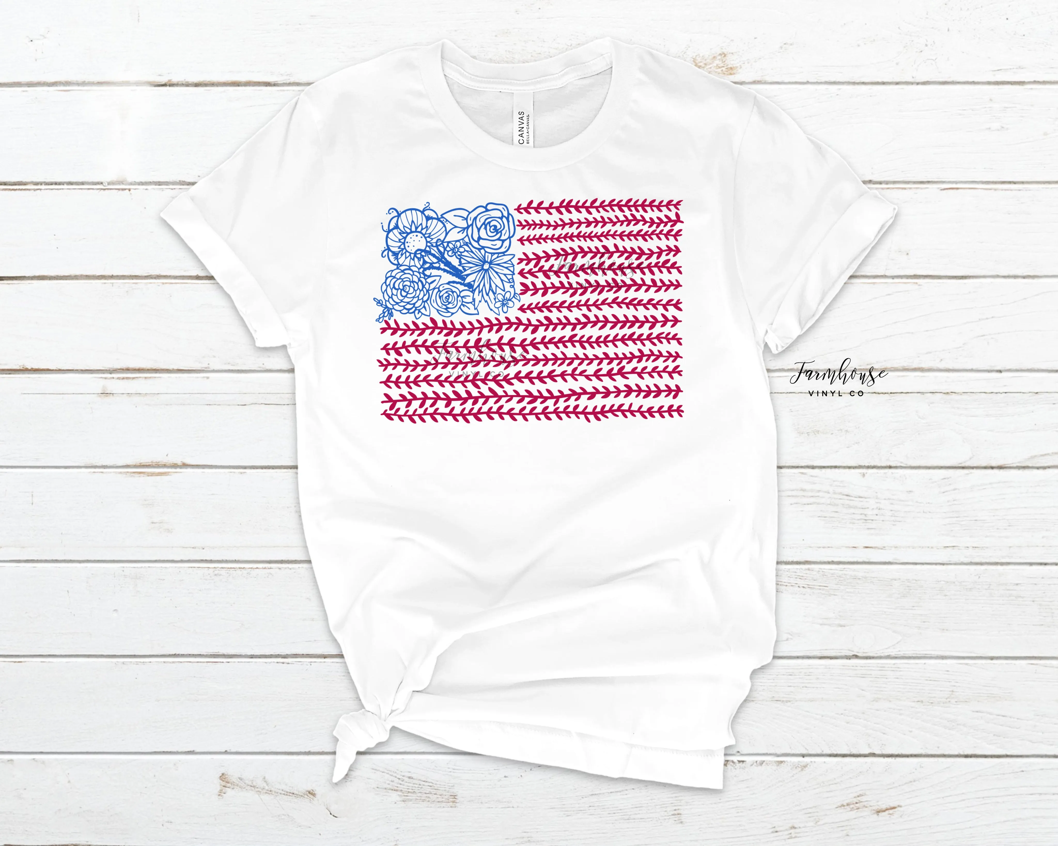 Floral American Flag Bleached Shirt