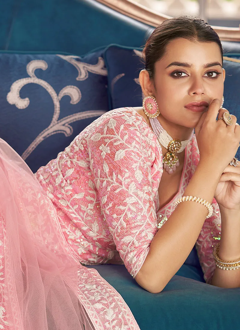 Fuchsia Pink Thread Embroidery Wedding Lehenga Choli