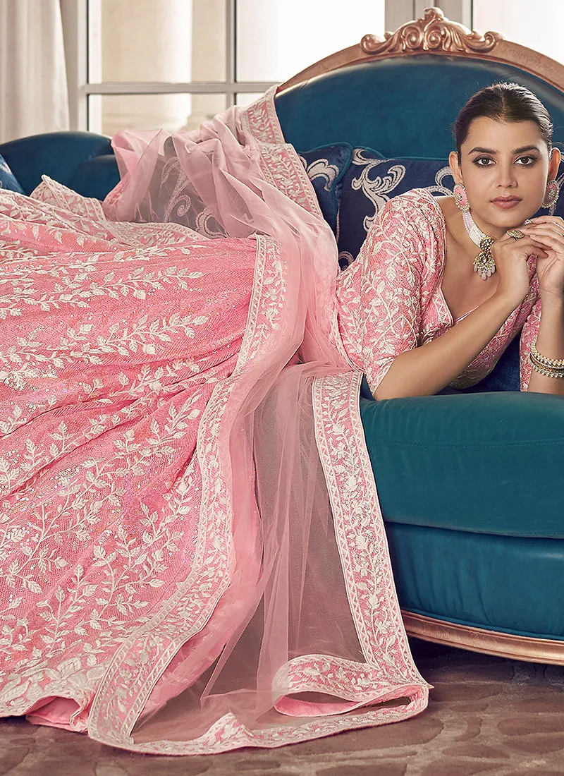 Fuchsia Pink Thread Embroidery Wedding Lehenga Choli