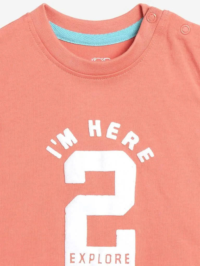 HOP Baby Peach & Blue Printed T-Shirts Set of Two