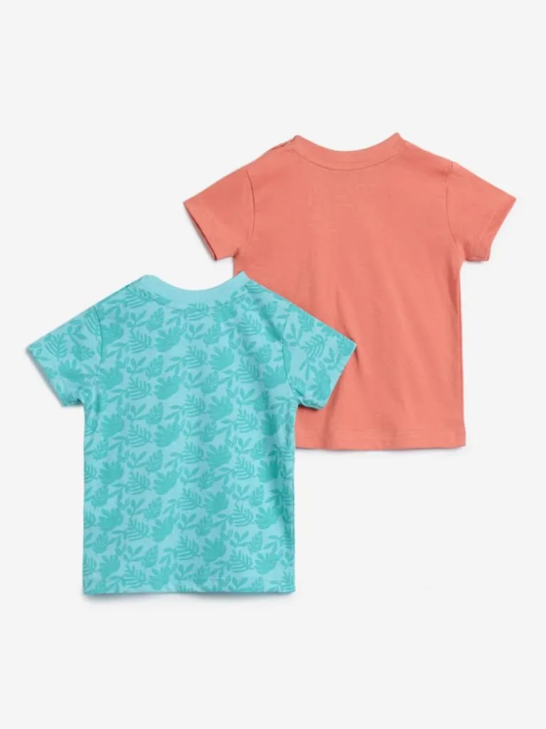 HOP Baby Peach & Blue Printed T-Shirts Set of Two