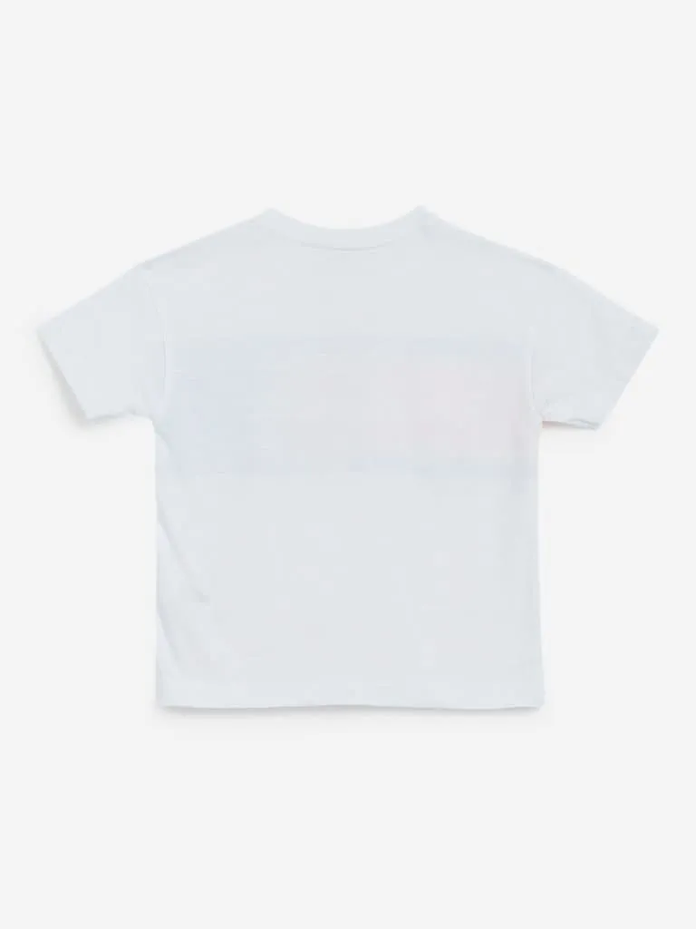 HOP Kids White Printed Pure-Cotton T-Shirts