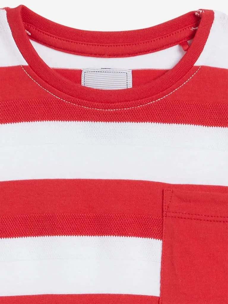 HOP Kids White Stripe Patterned T-Shirts