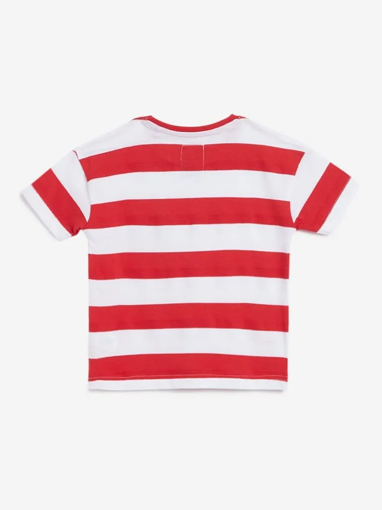 HOP Kids White Stripe Patterned T-Shirts