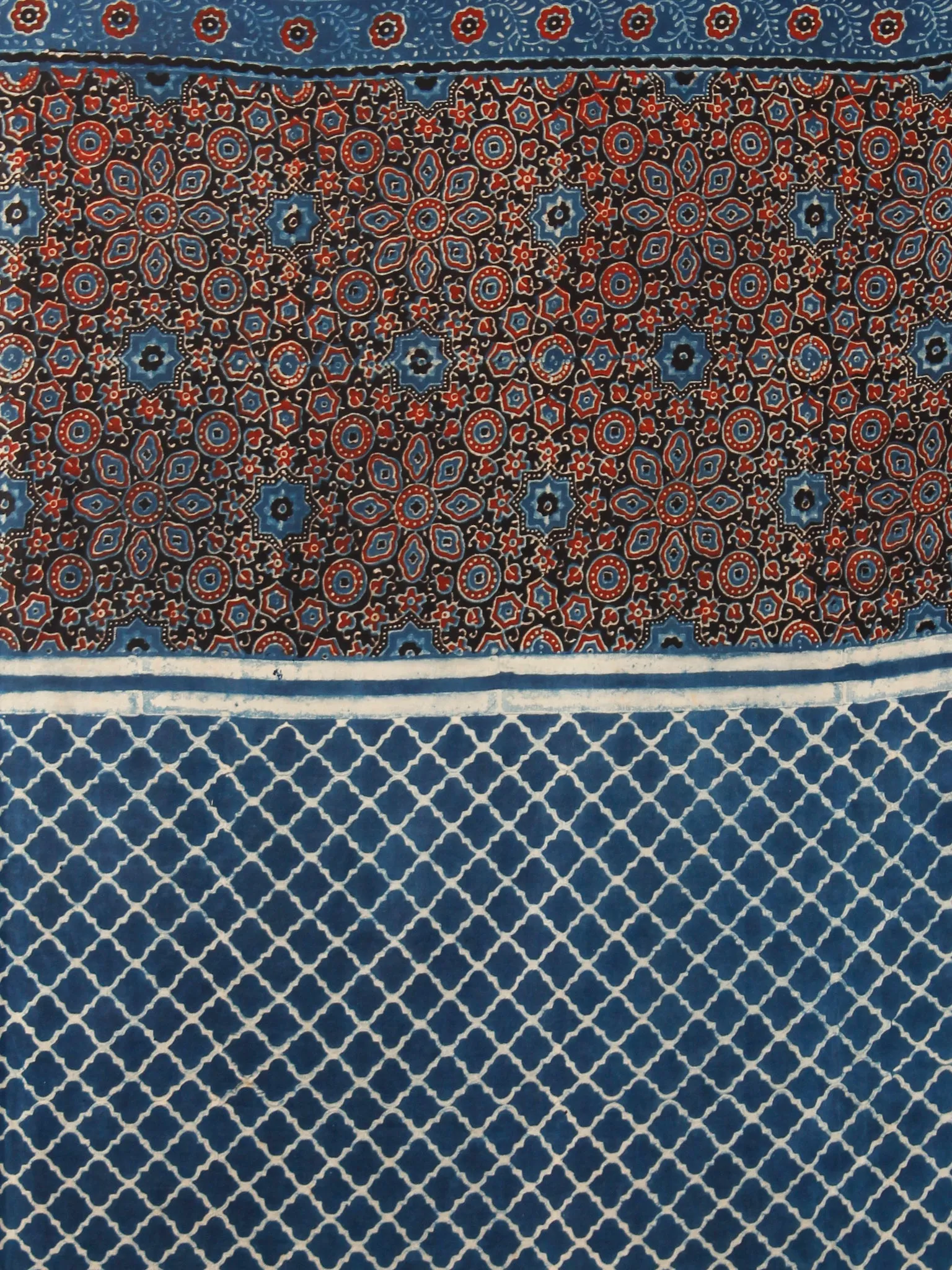 Indigo Ivory Maroon Ajrakh Hand Block Printed Modal Silk Saree in Natural Colors - S031703354