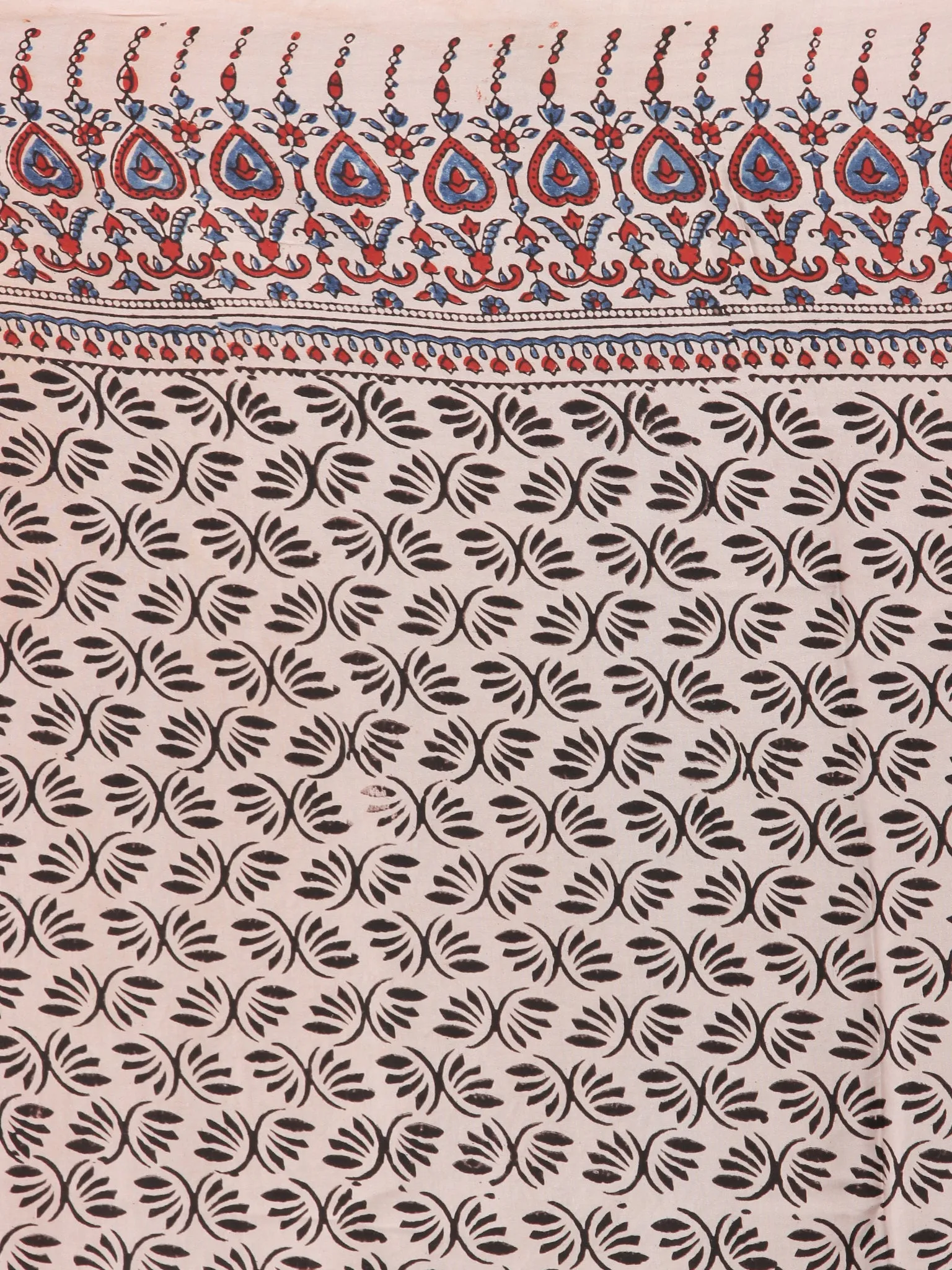 Ivory Indigo Rust Ajrakh Hand Block Printed Modal Silk Saree in Natural Colors - S031703374