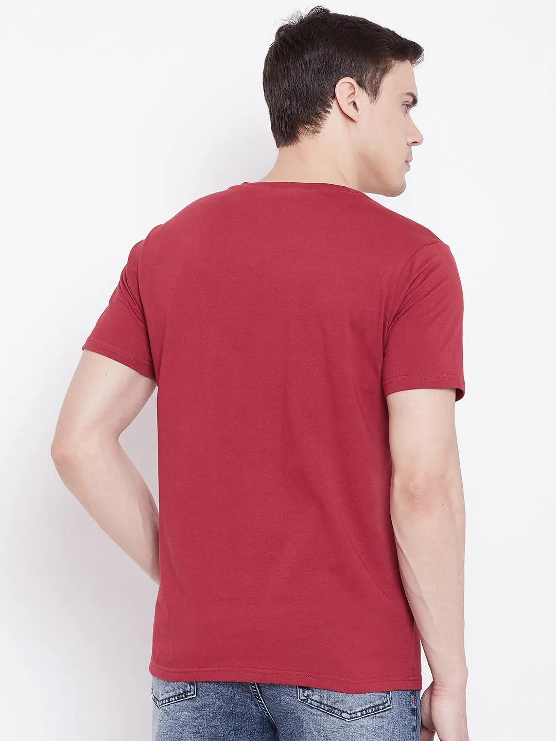 JUMP USA Men Red Solid V-neck Tshirt
