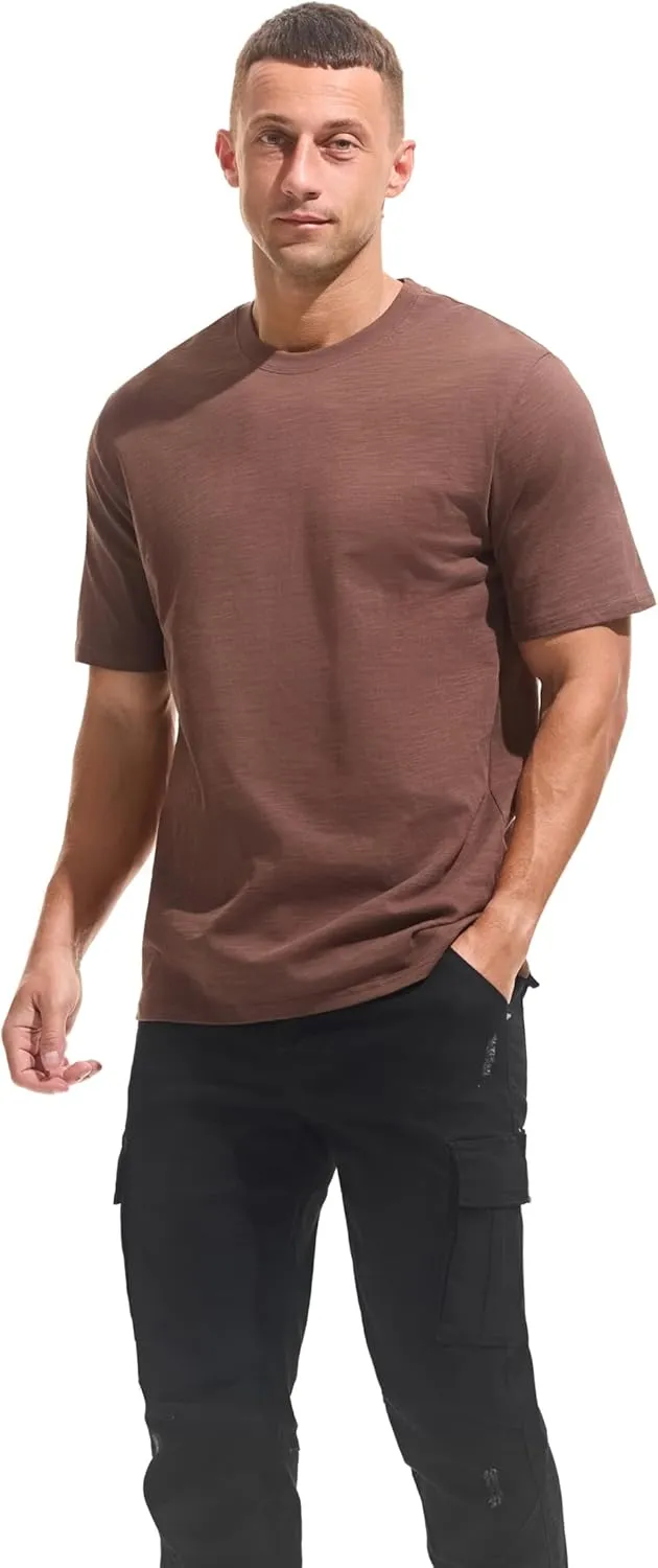 KLIEGOU Men's 100 Cotton Loose Fit Thick T-Shirt Heavy Weight Crewneck Tees for Men