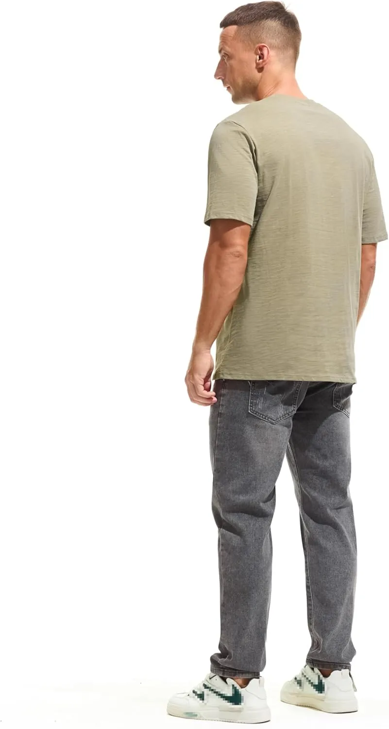 KLIEGOU Men's 100 Cotton Loose Fit Thick T-Shirt Heavy Weight Crewneck Tees for Men
