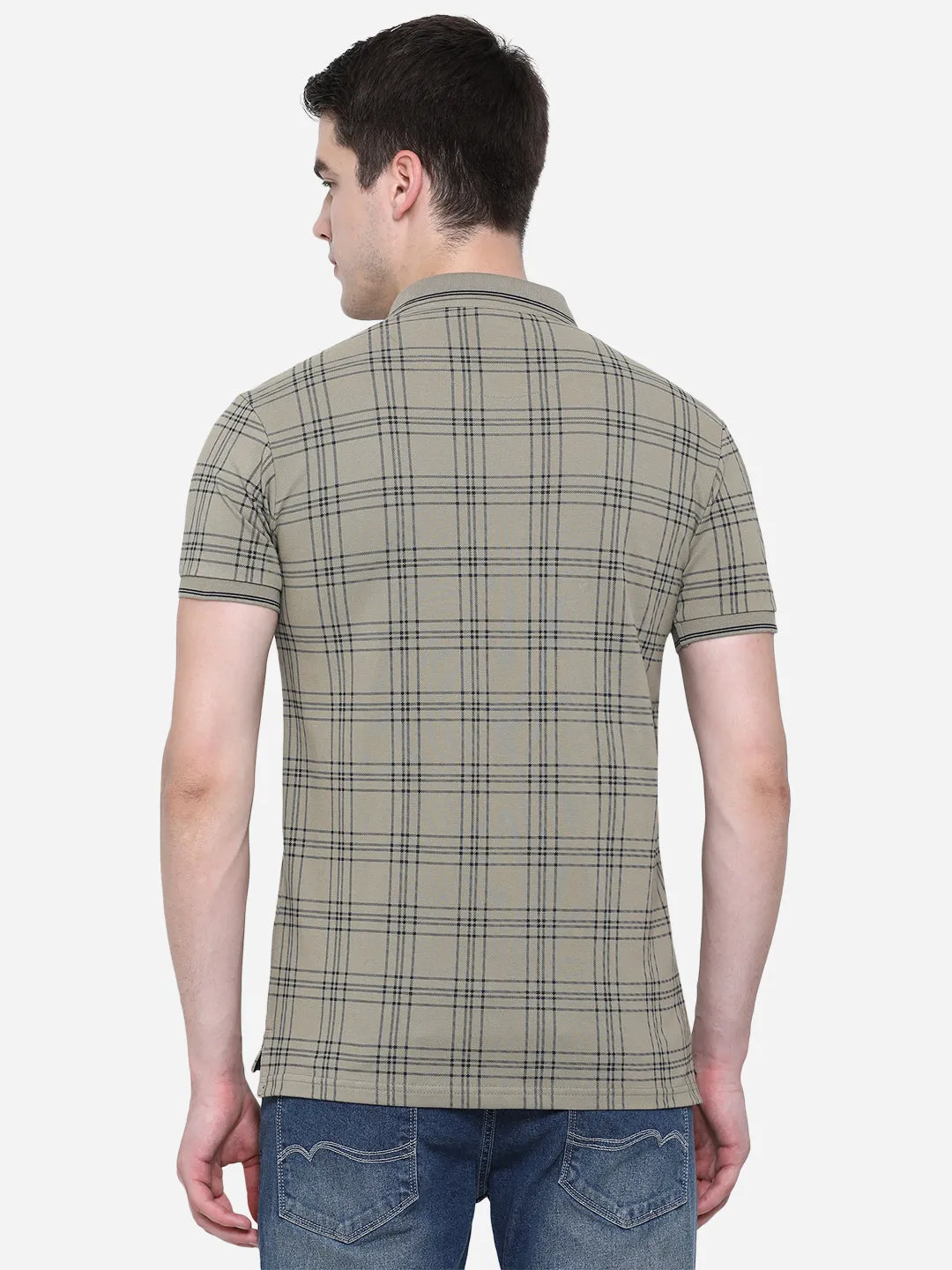 Light Olive Printed Slim Fit Polo T-Shirt | JadeBlue