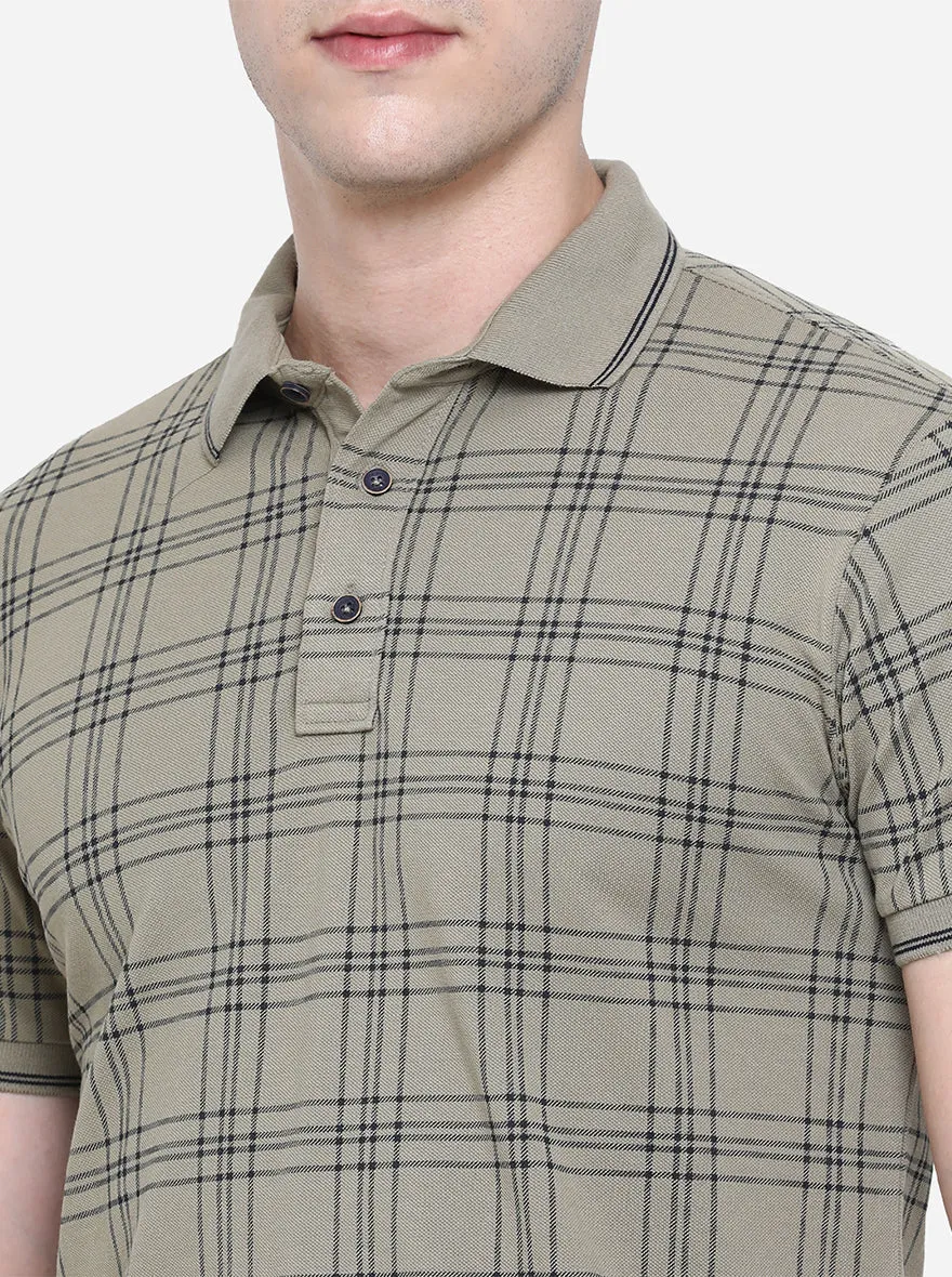 Light Olive Printed Slim Fit Polo T-Shirt | JadeBlue