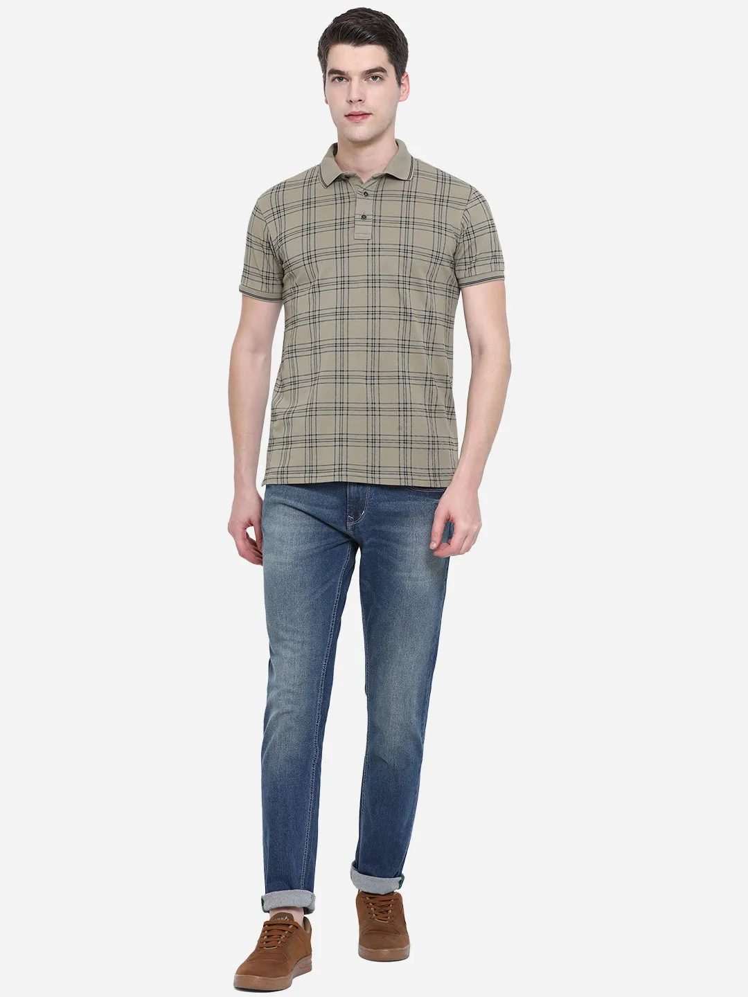 Light Olive Printed Slim Fit Polo T-Shirt | JadeBlue