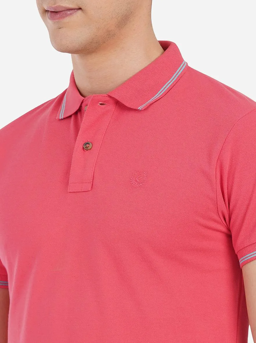 Light Peach Solid Slim Fit Polo T-Shirt | Greenfibre