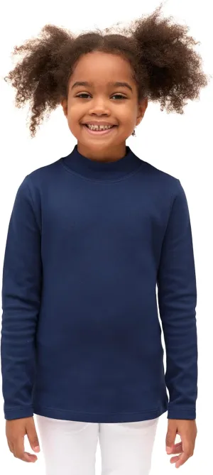 Lilax Girls' Basic Long Sleeve Mock Turtleneck Cotton T-Shirt