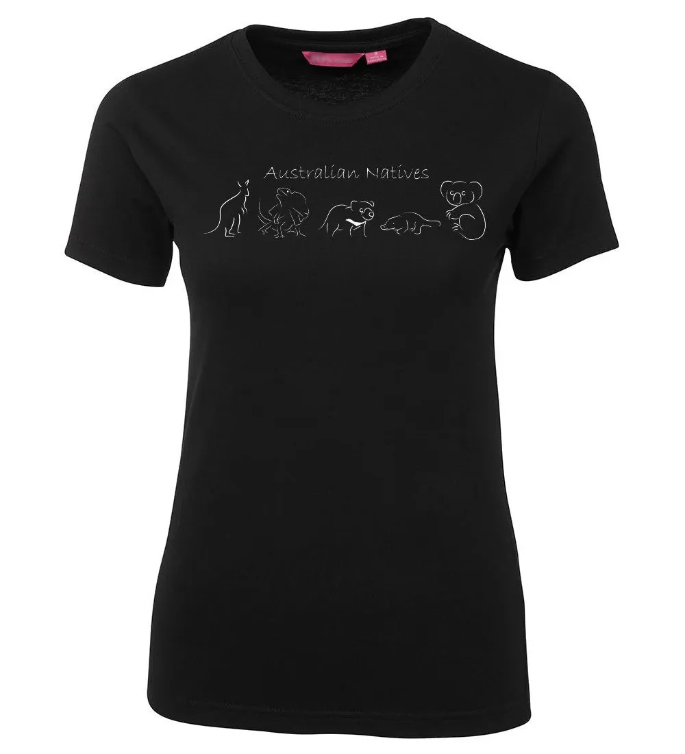 Line of Australian Animals Ladies T-Shirt (Black)