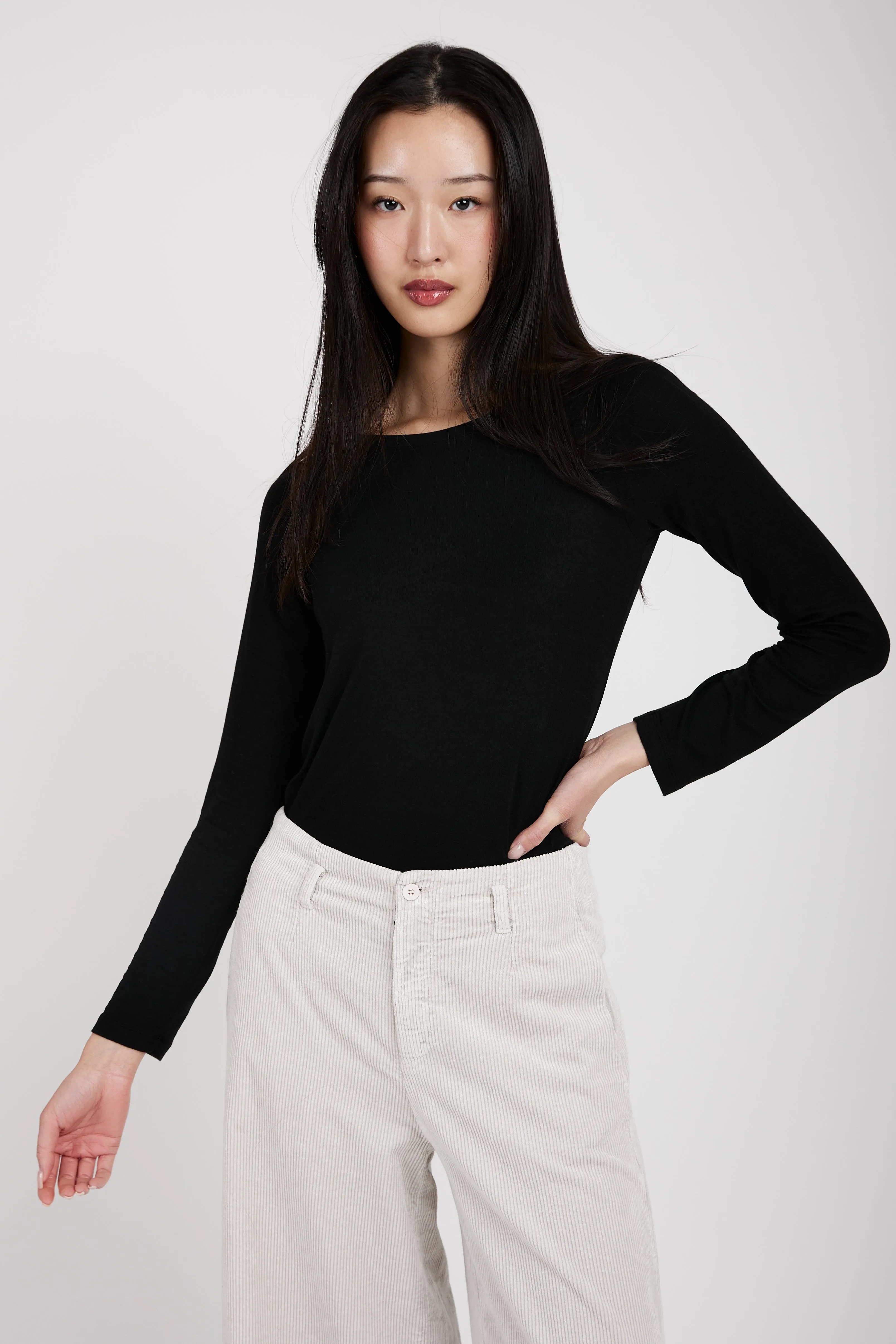 Long Sleeve Modal T-Shirt Top in Black