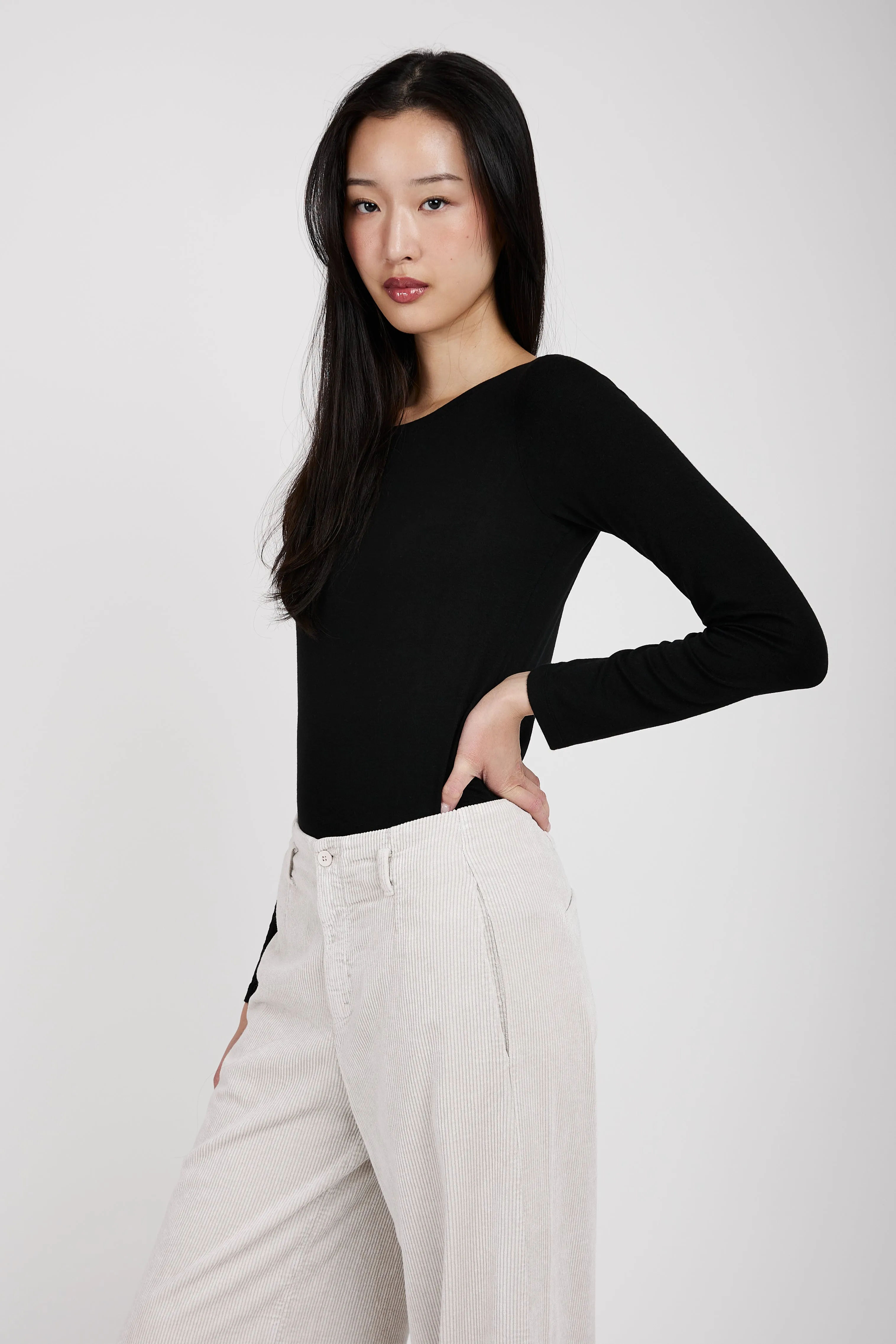 Long Sleeve Modal T-Shirt Top in Black