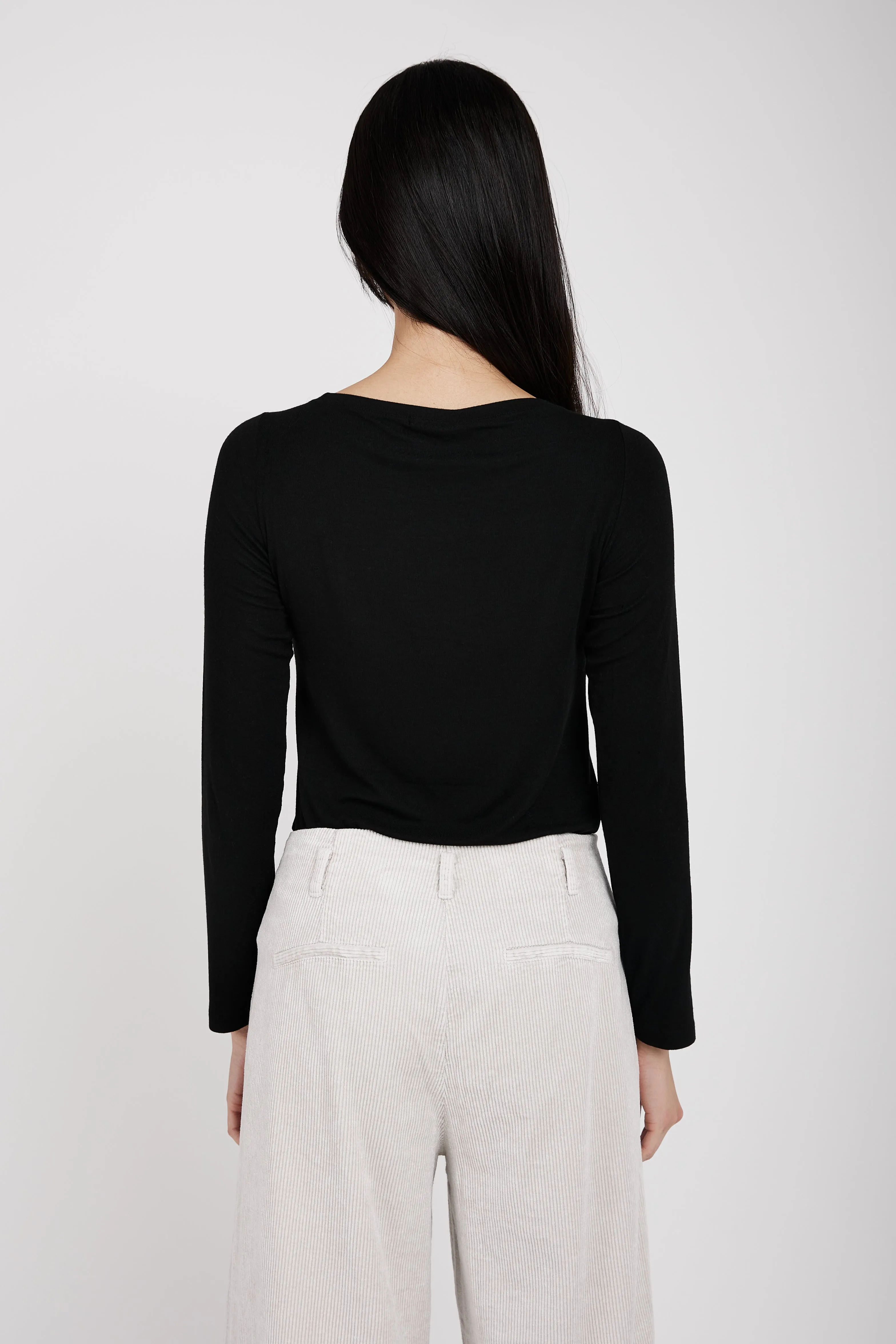 Long Sleeve Modal T-Shirt Top in Black