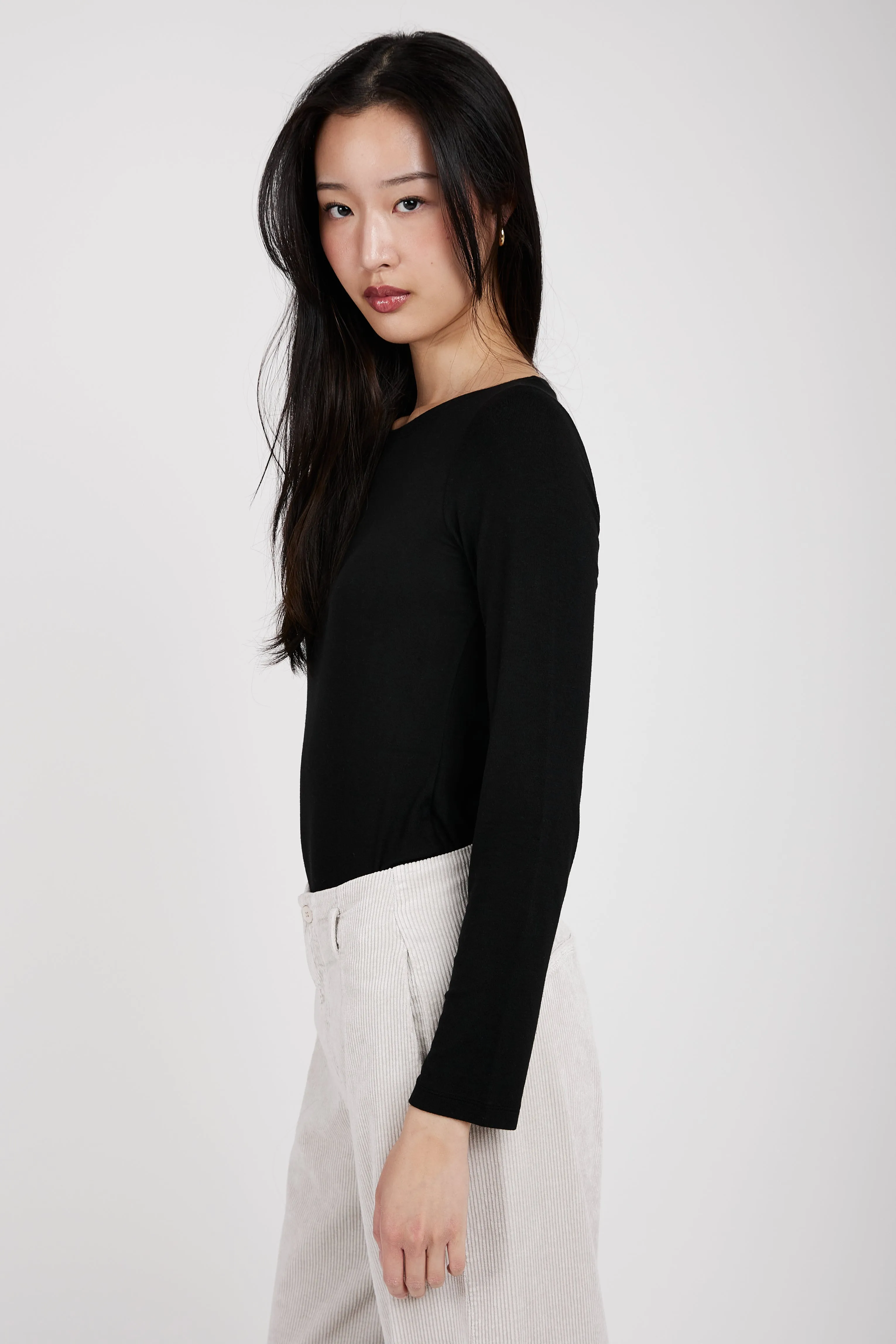 Long Sleeve Modal T-Shirt Top in Black