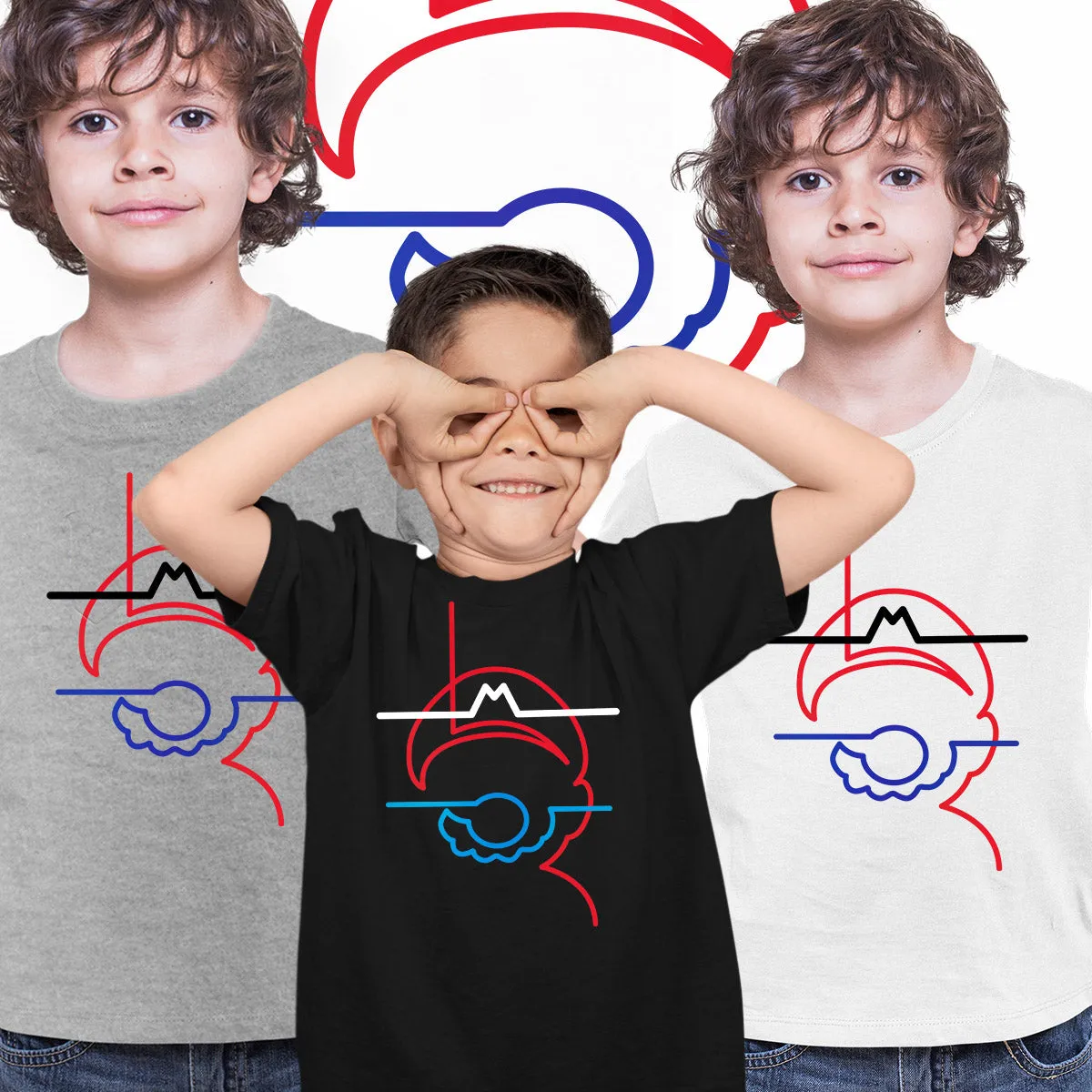 Mario One line drawing Mario Super T-Shirts for Kids OLD SKOOL