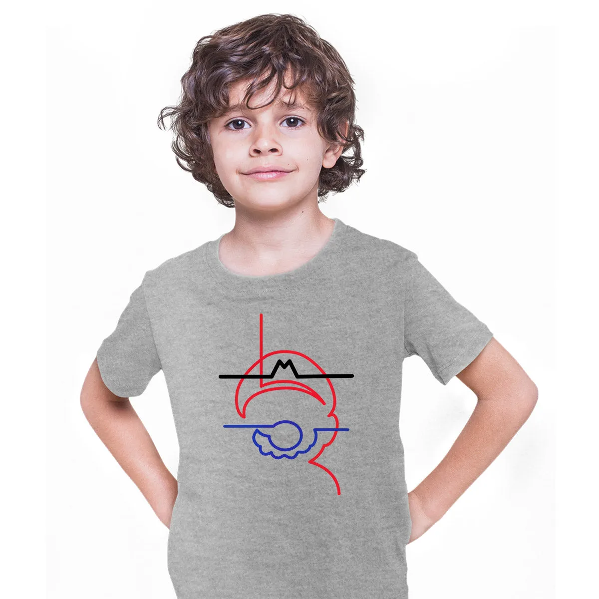 Mario One line drawing Mario Super T-Shirts for Kids OLD SKOOL