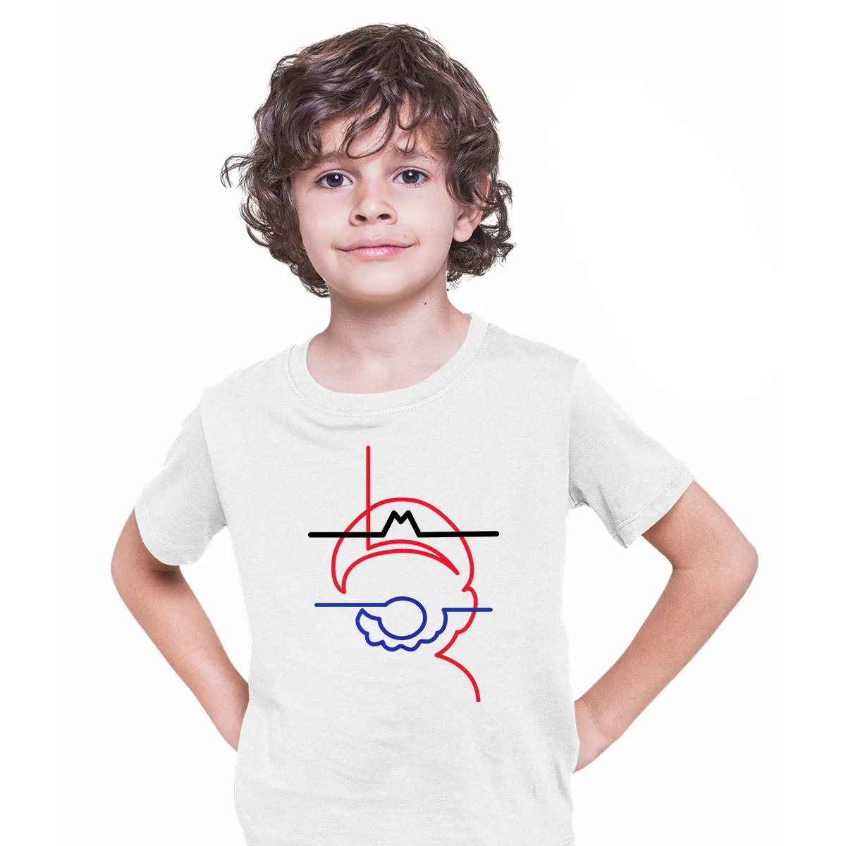 Mario One line drawing Mario Super T-Shirts for Kids OLD SKOOL
