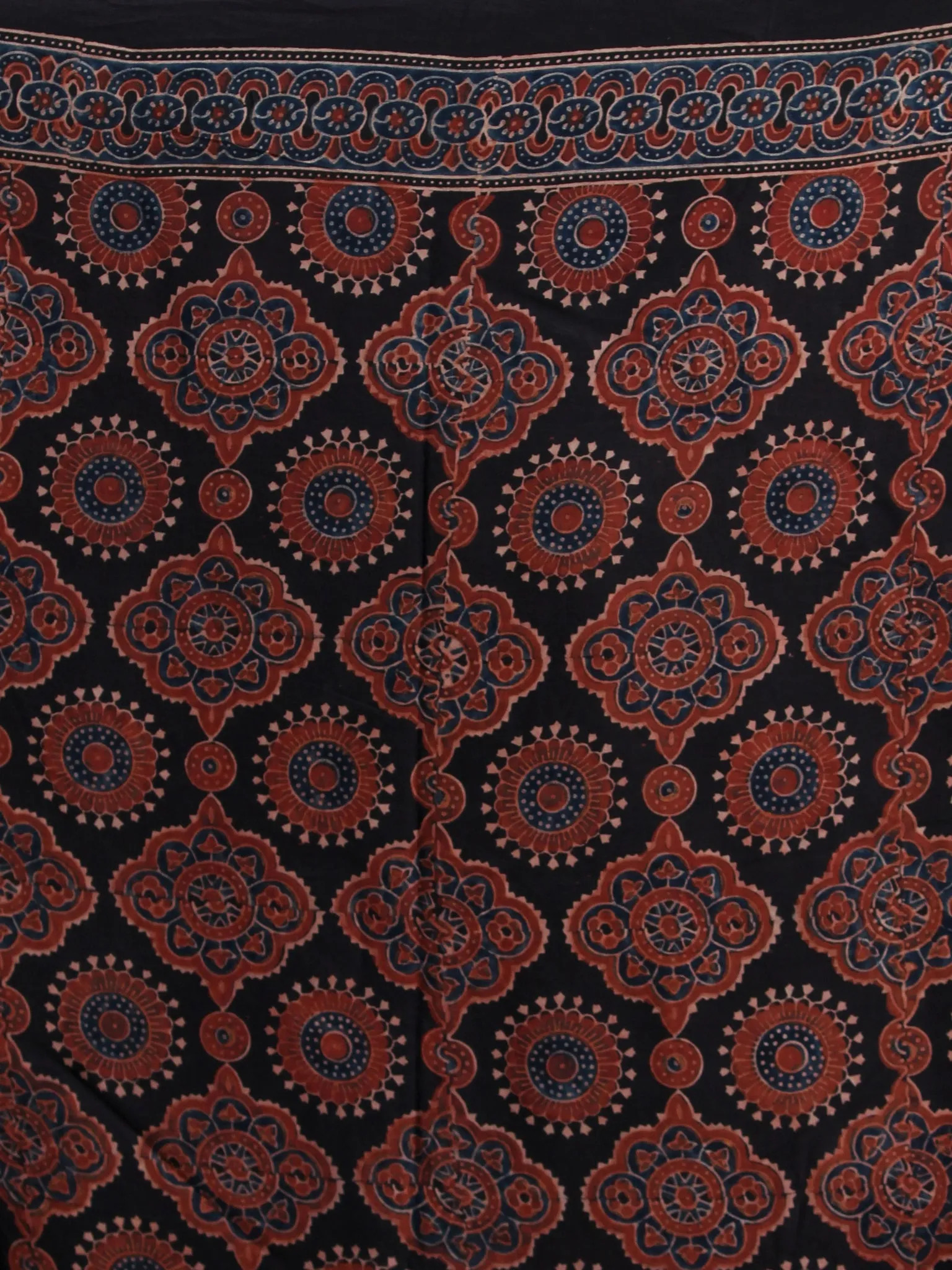 Maroon Black Indigo Ajrakh Hand Block Printed Modal Silk Saree - S031704121